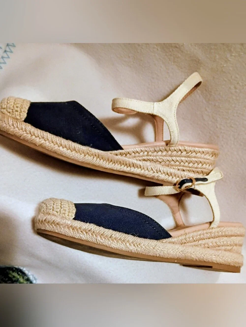Dream Pairs Navy and Natural Espadrille Wedge Slingbacks Sz 7